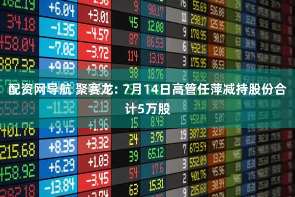 配资网导航 聚赛龙: 7月14日高管任萍减持股份合计5万股